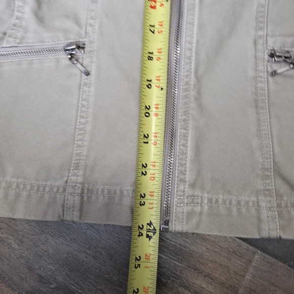 French Cuff Women's Khaki Utility Jacket‎ Medium Cotton Zip Front Pockets - Picture 2 of 8